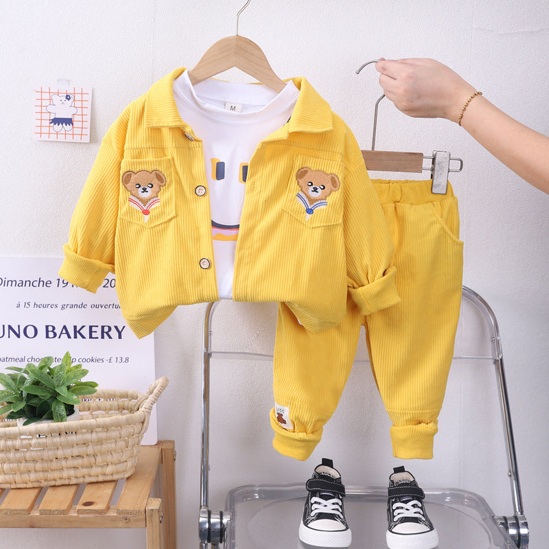 Completo bambino in velluto a coste con giacca, pantaloni e t-shirt - Orsetto Smile