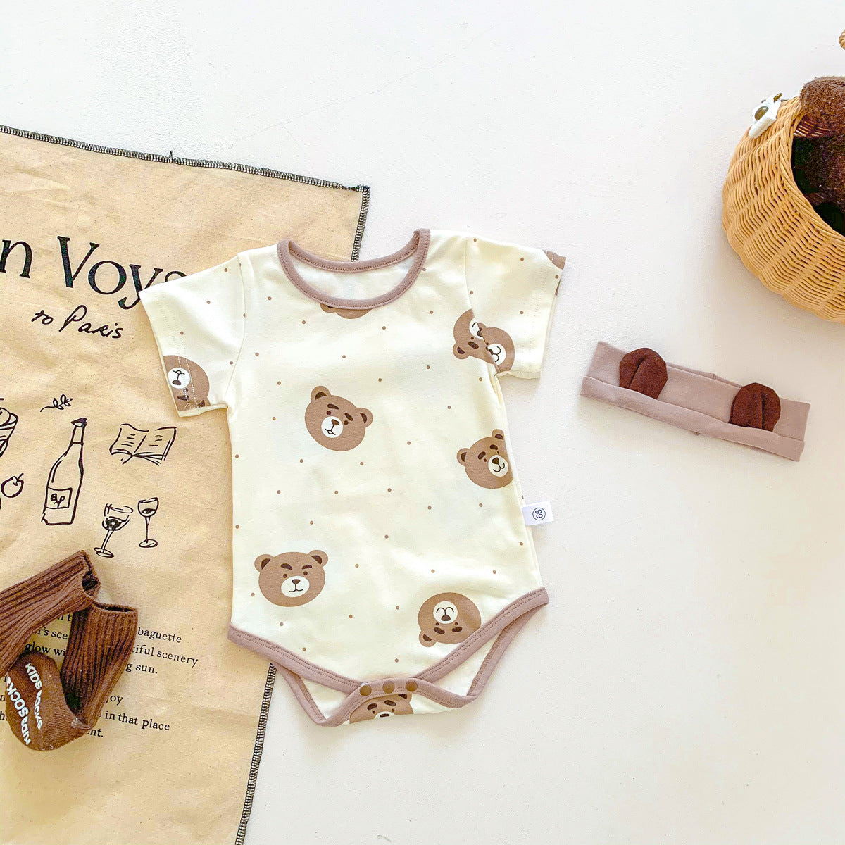 Body bimbo crema con orsetti e fascia orecchie