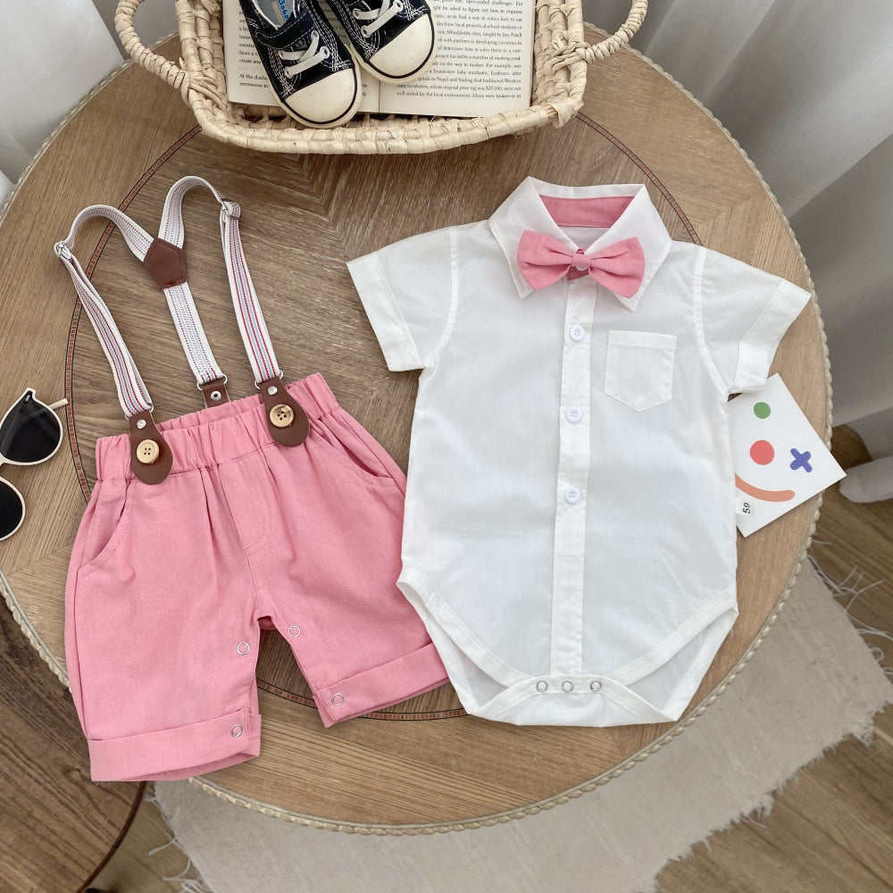Completo Estivo elegante estivo per bambino con camicia, papillon e bretelle