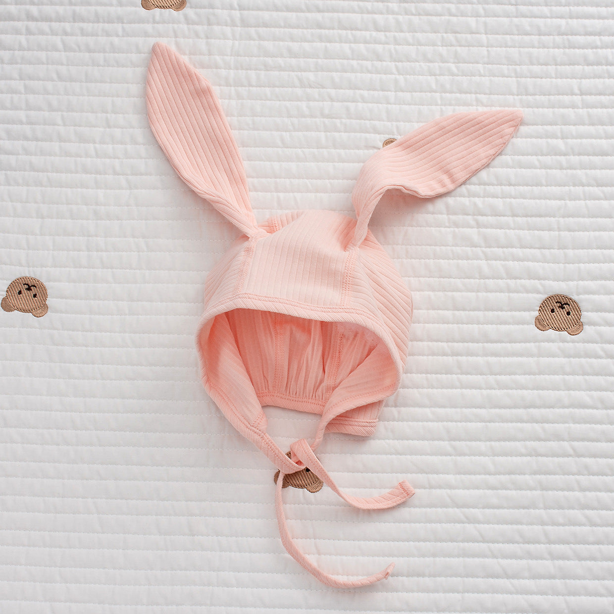 Cappellino Estivo neonata con laccetti – Coniglietto rosa