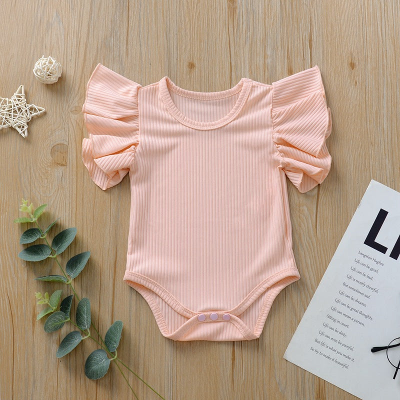T-shirt / Body Bimba con Maniche Volant Tessuto a Costine, Look Chic