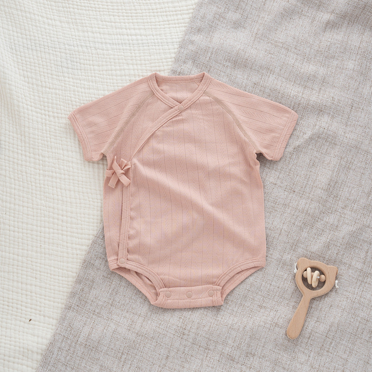Body manica corta neonato kimono in cotone a costine – 3 colori
