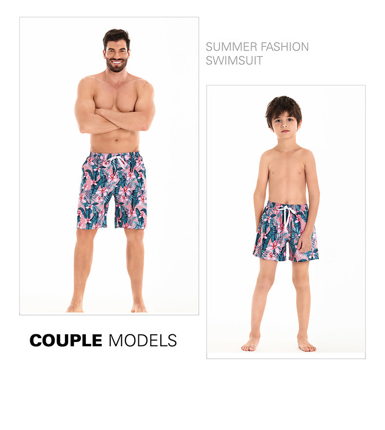 Costumi coordinati famiglia – Stampa tropicale rosa e verde