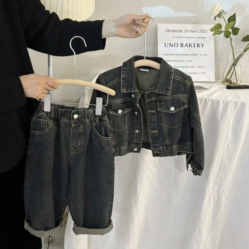 Completo bambino 3 pezzi – Giacca in denim + T-shirt bianca + Jeans