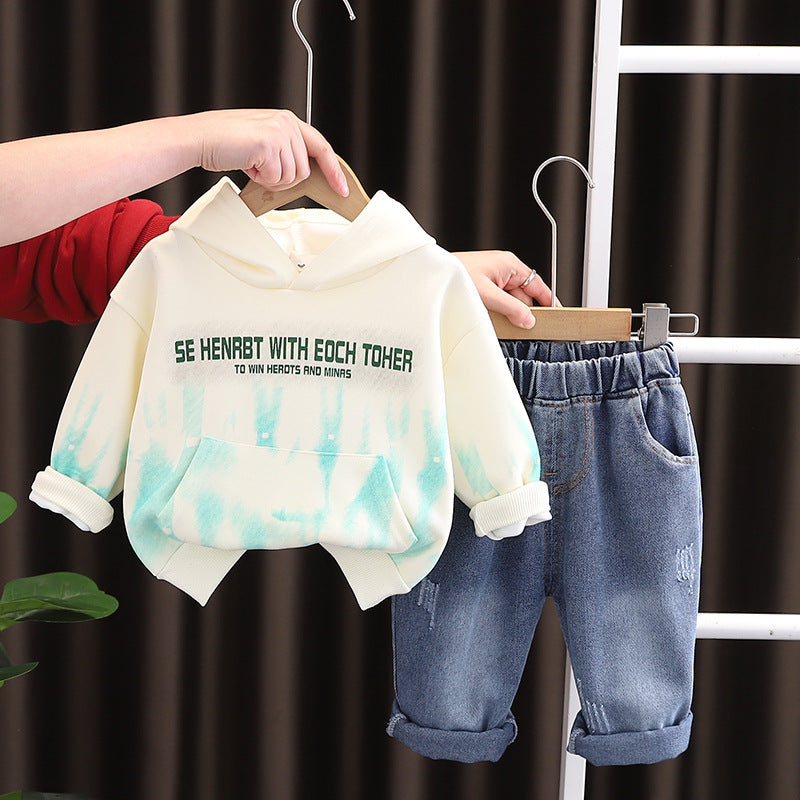 Completo Casual Bimbo "Color Splash" Felpa con Cappuccio e Jeans