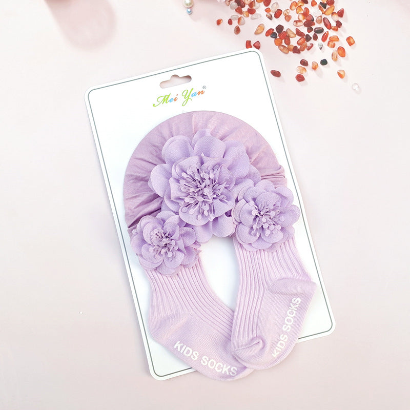Set Turbante e Calzini per Bambina con Dettagli Floreali