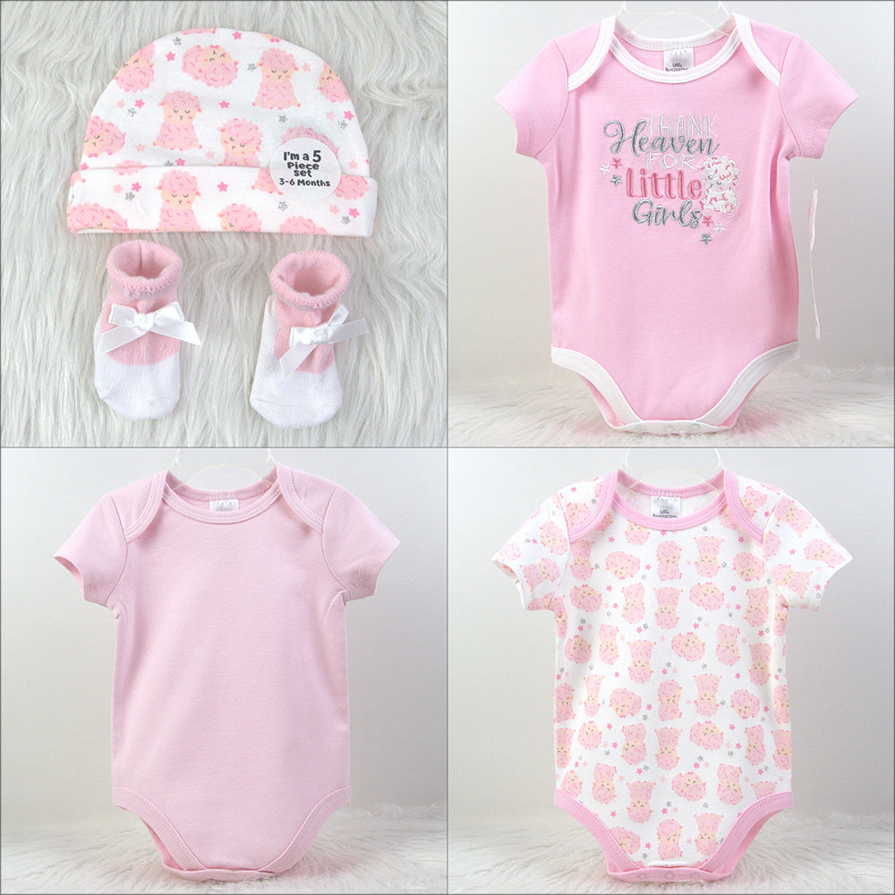 Set Nascita Neutro Bimbo/ Bimba in cotone 5 Pezzi - Body, Cappellino e Calzini