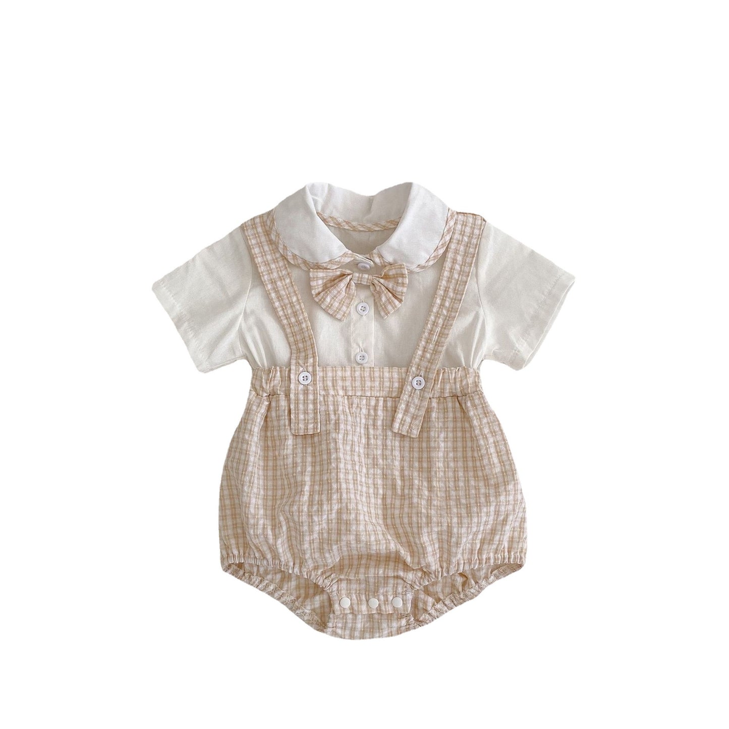 Pagliaccetto elegante a quadretti per neonato con papillon