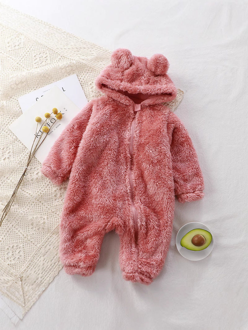 Tuta invernale neonato effetto peluche con cappuccio orsetto