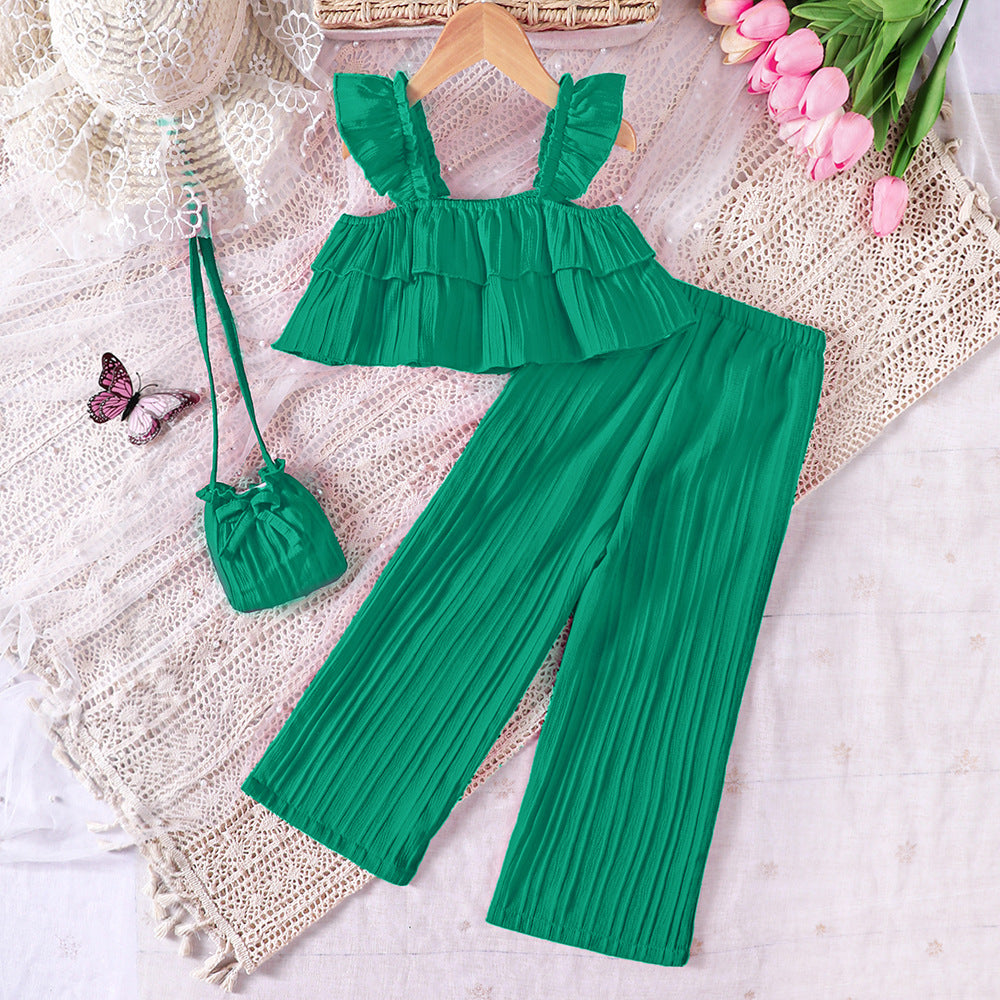 Completo a Costine per Bambina – 2 Pezzi con Top Volant e Pantaloni Leggeri