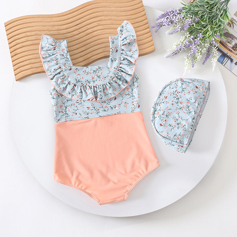 Costume Intero bimba “Peach Bloom” con Cuffietta