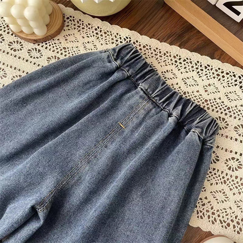 Jeans bimba in denim con fiocchi