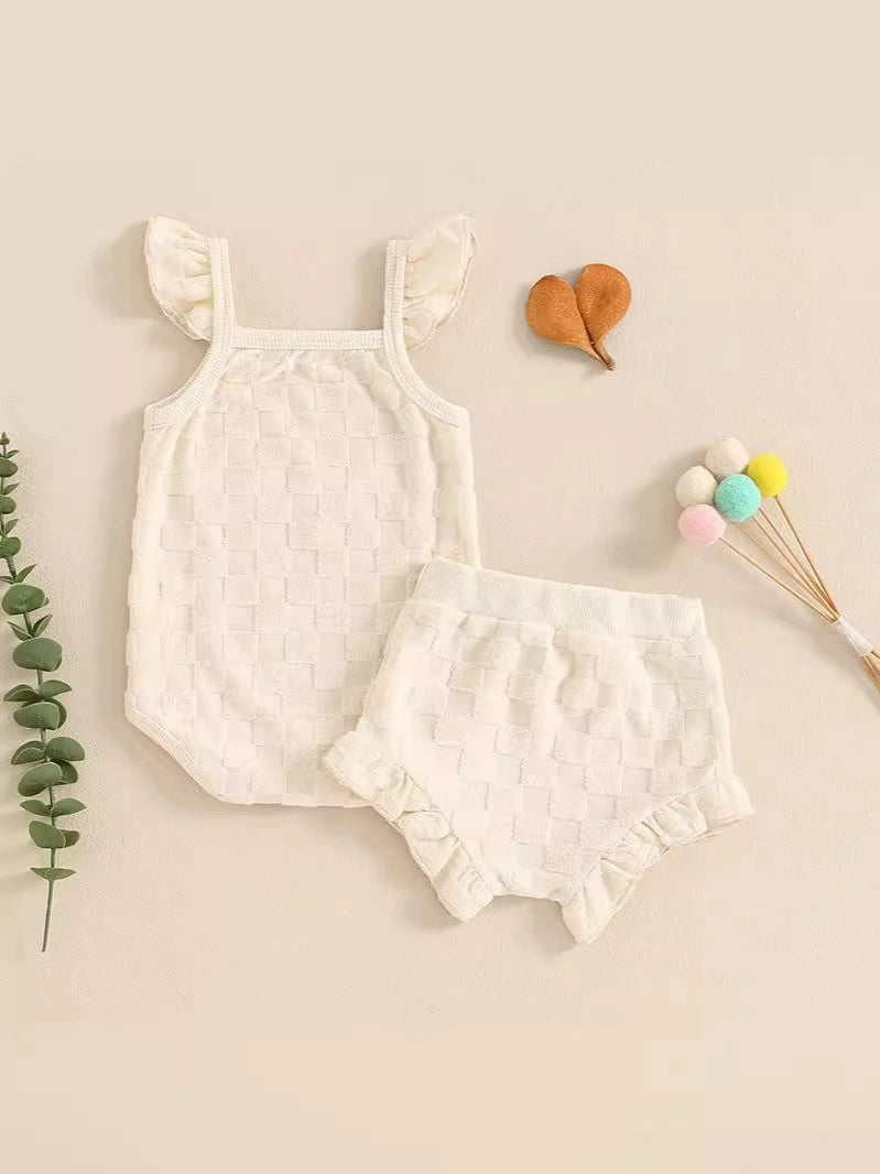 Completo estivo per bambina in maglia lavorata 2pz