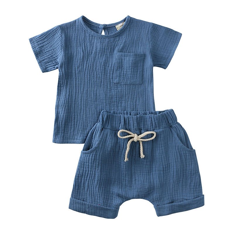 Completo Estivo Bambino 2 Pezzi in Cotone Garzato T-shirt e Shorts Bianchi