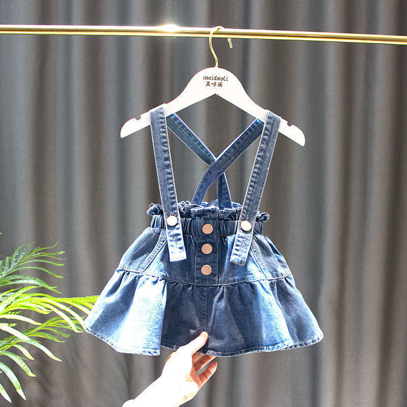 Salopette bimba jeans con Blusa e colletto pizzo
