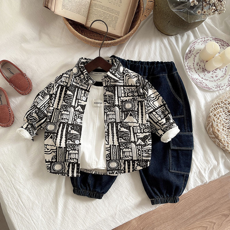 Completo 3 Pezzi Bambino – Stile Urban Grafico & Denim
