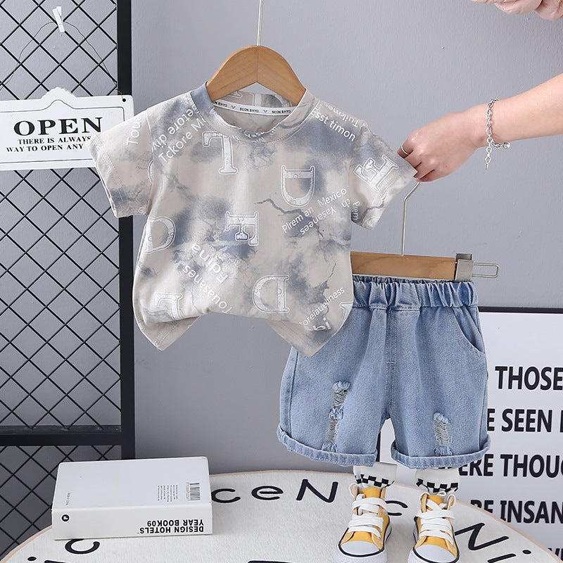 Completo Estivo Bimbo T-shirt Mappa e Shorts in Denim