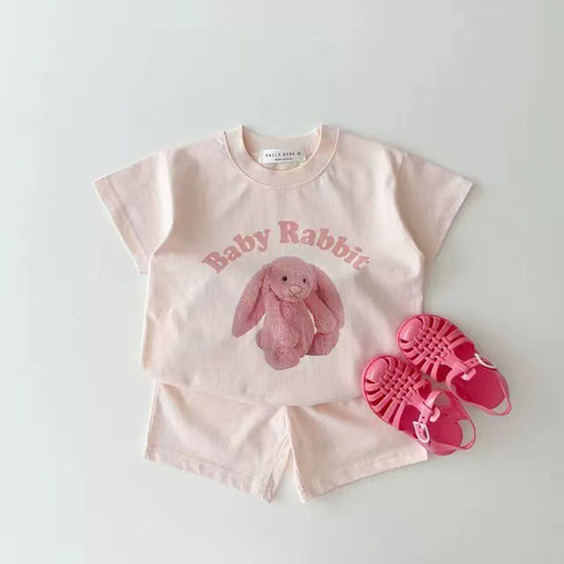Completo Estivo Bambina “Baby Rabbit” T-Shirt + Shorts Rosa Cipria