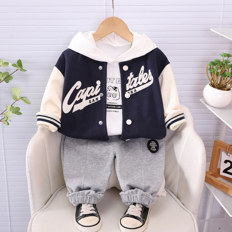 Completo Bimbo "College Style" Giacca Baseball, Felpa con Cappuccio e Pantaloni