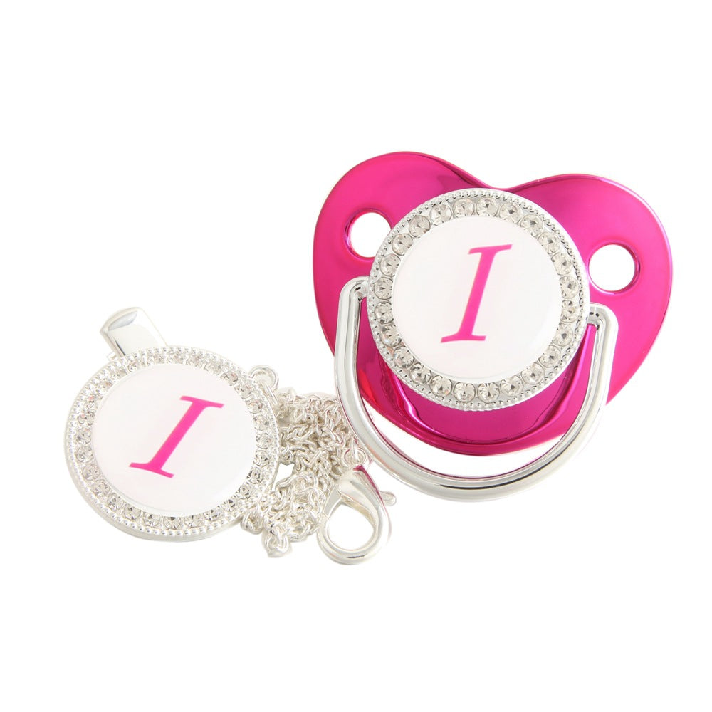 Set Ciuccio Luxury Fucsia e argento con Clip – Personalizzato con Iniziale (6-12 mesi)