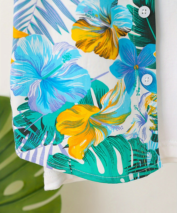 Completo Estivo Bambino 2 Pezzi – Camicia Tropicale + Shorts Coordinati