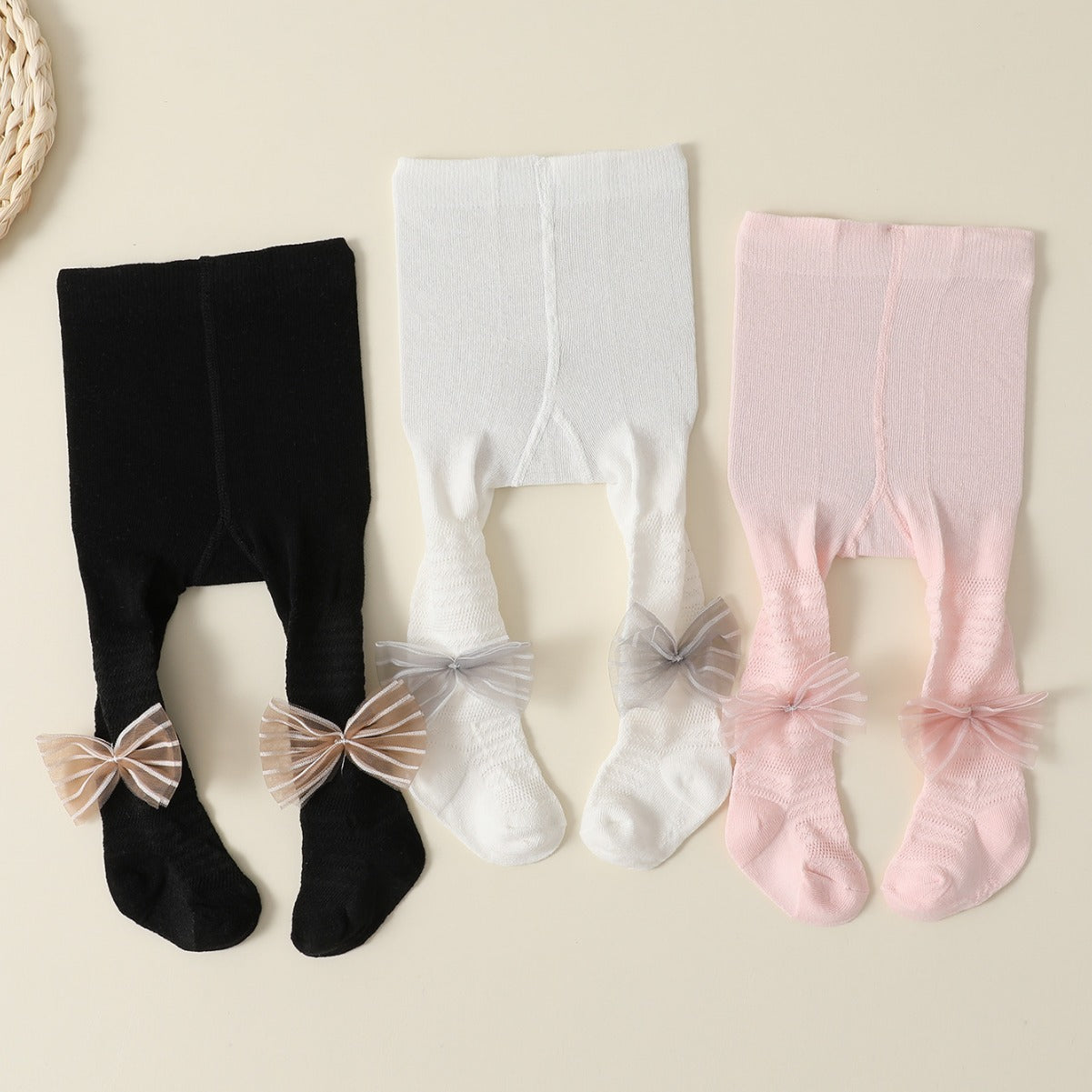 Set Collant 3pz con Fiocco in Tulle Bimba