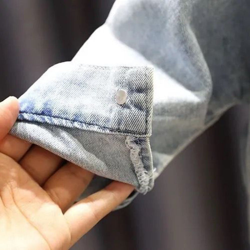 Giacca Jeans Bambina con Colletto in Pizzo