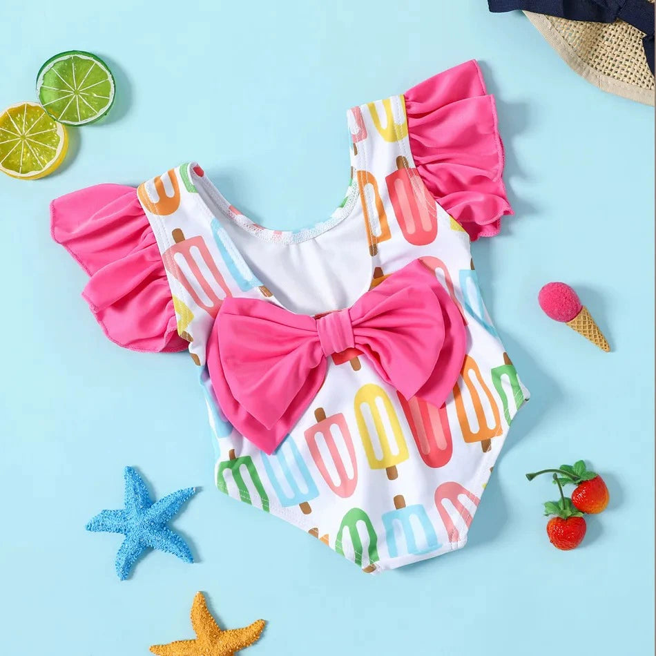 Costume Intero Bambina “Dolce Estate” Ghiaccioli Colorati & Maxi Fiocco