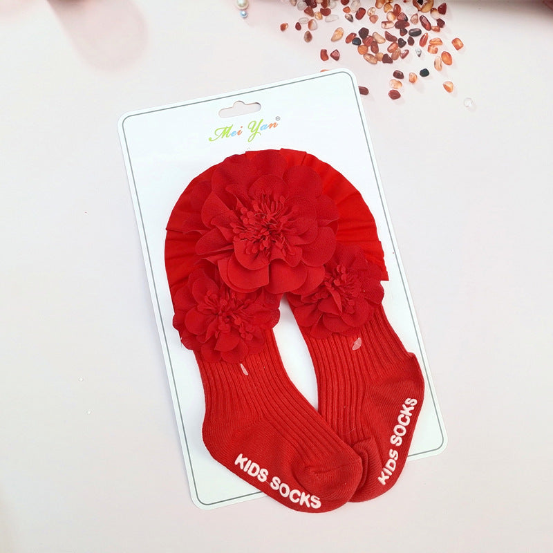 Set Turbante e Calzini per Bambina con Dettagli Floreali