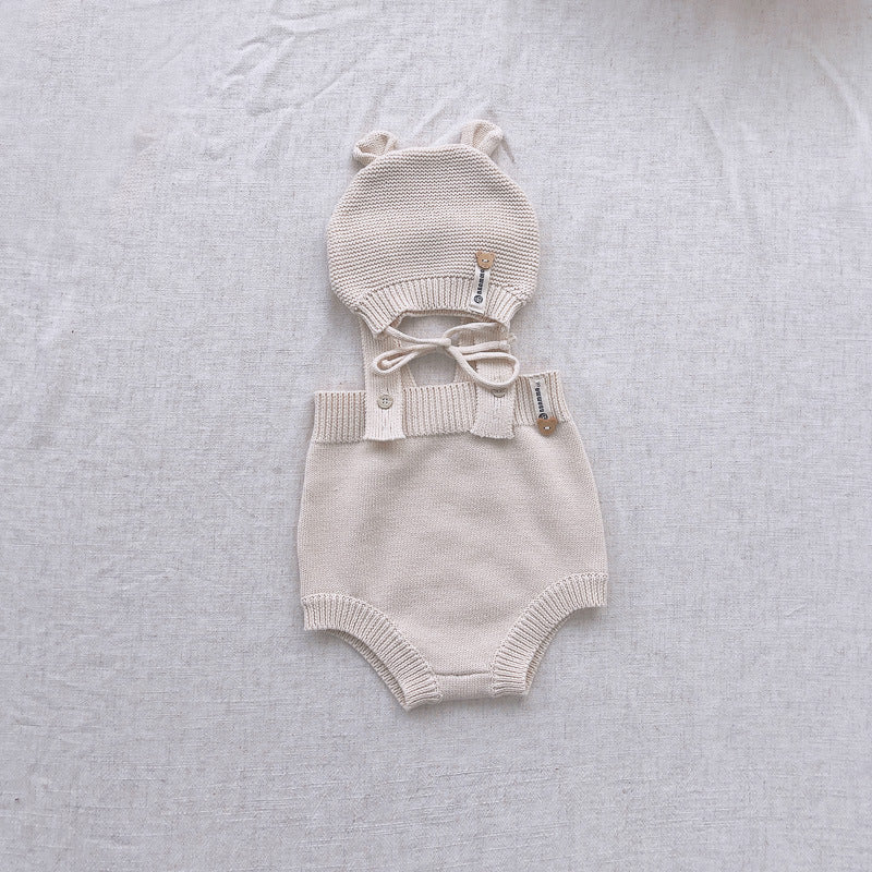 Salopette in Maglia per Neonato + cappellino Stile Orsetto