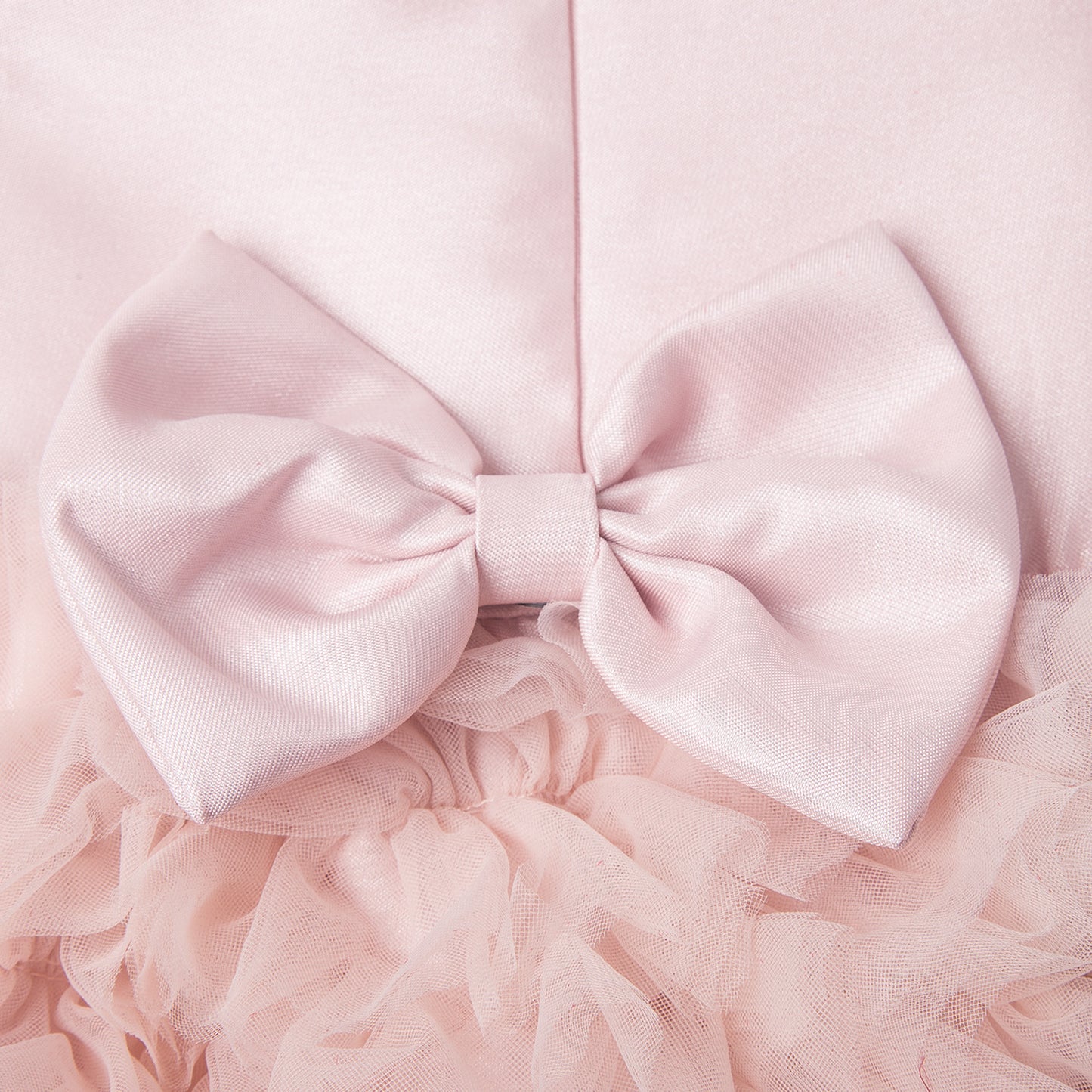 Abito Cerimonia Bambina Rosa Gonna Voluminosa in Tulle e Fiocco Satinato
