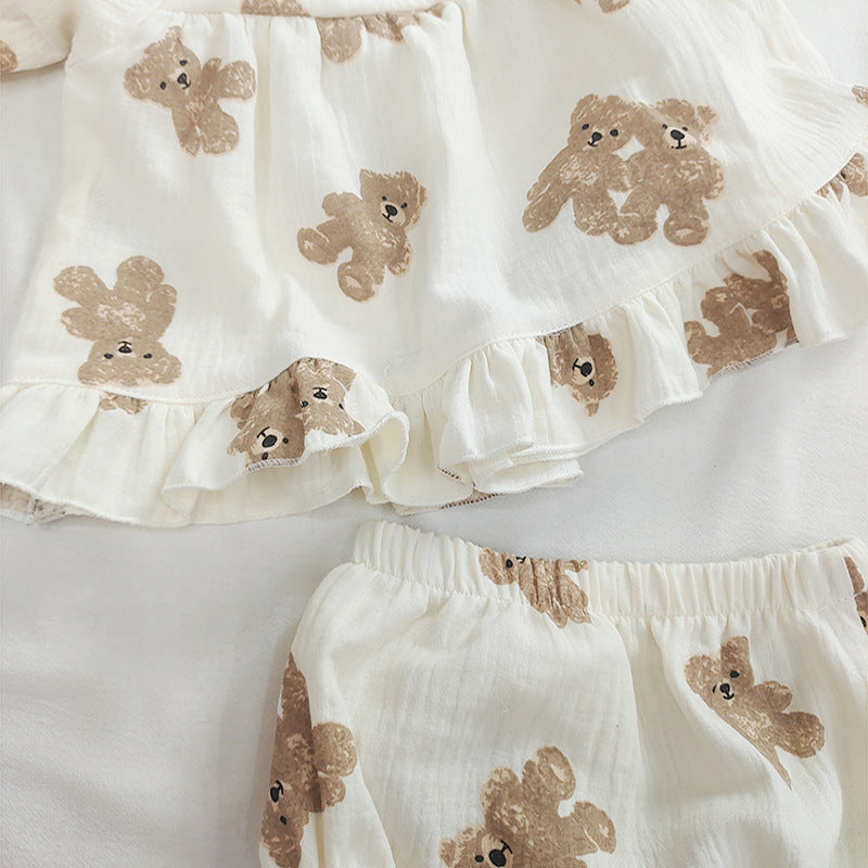 Set 3 pezzi bambina con stampa orsetto - maglia, bloomers e cappellino