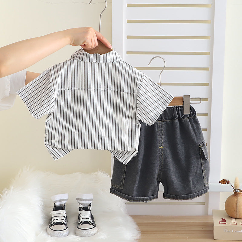 Completo Estivo Bimbo "Urban Style" - Camicia, T-shirt e Shorts in Denim