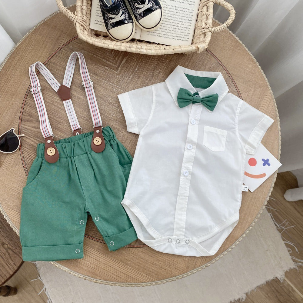 Completo Estivo elegante estivo per bambino con camicia, papillon e bretelle