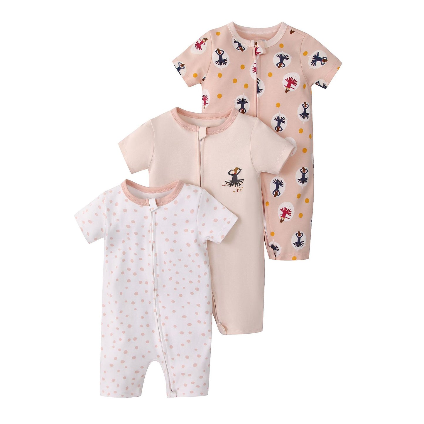 Set 3 Pagliaccetti Estivi Neonata “Ballet Birds” Rosa Cipria e Dettagli Delicati