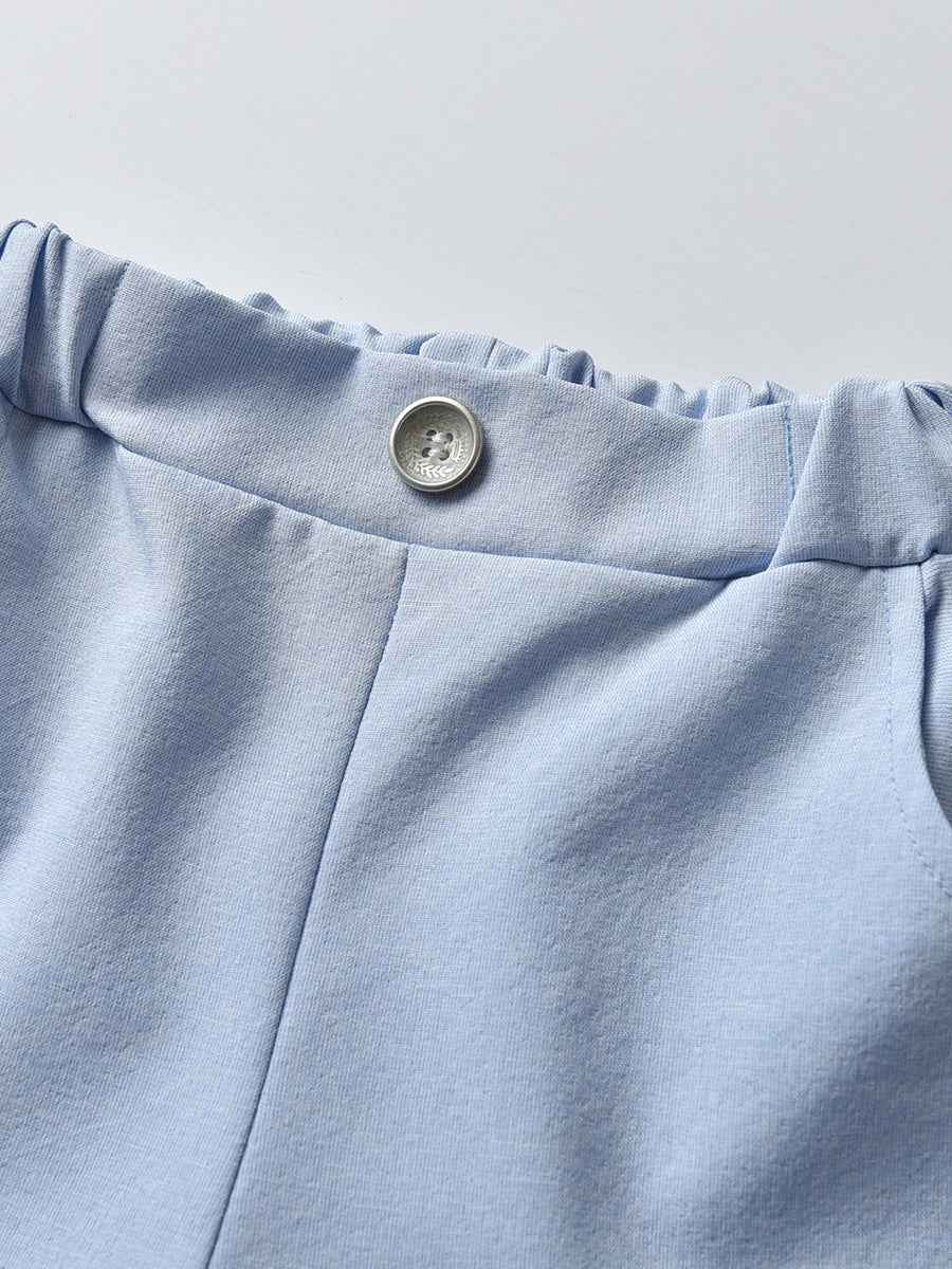 Completo Elegante Bimbo "Little Gentleman" Camicia, Gilet, Papillon e Shorts Azzurri