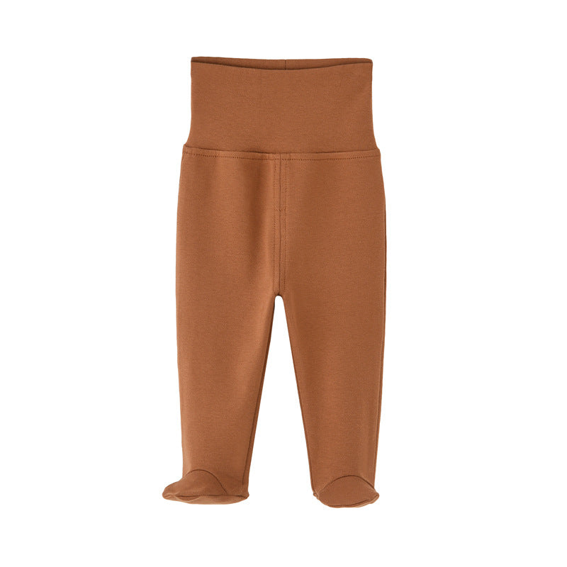 Pantaloni Neonato in Cotone con Piedini Vita Alta