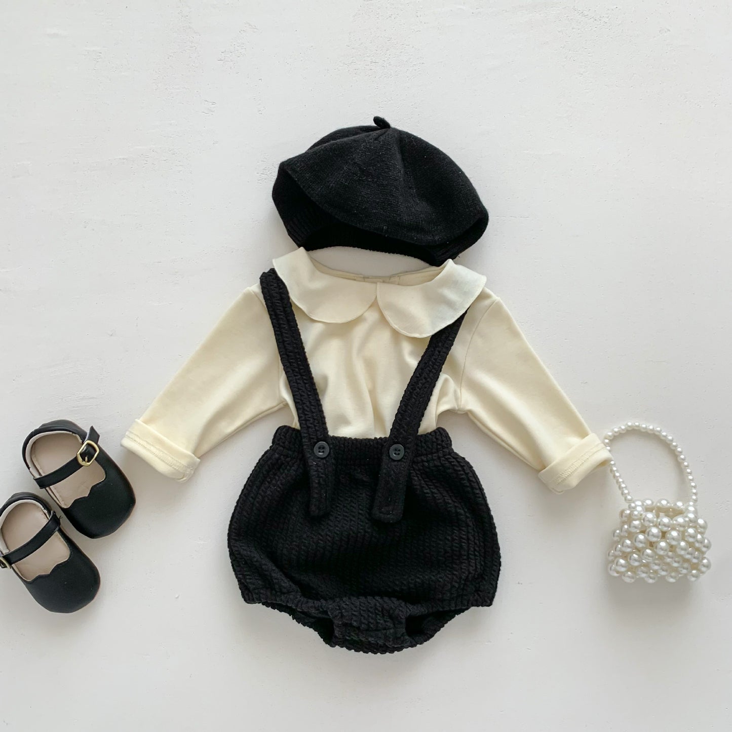 Pagliaccetto Elegante Bambina – Blusa con Colletto e Salopette in Maglia