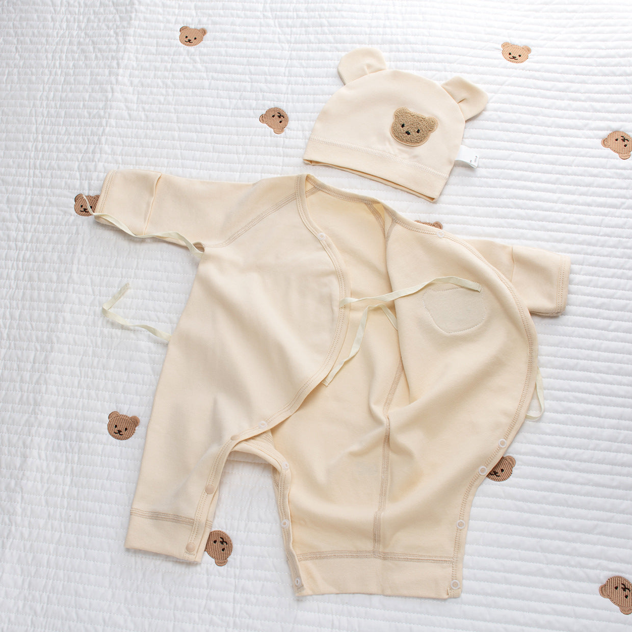 Coordinato Set Neutro Neonato/a Bimbo/ Bimba 3 pezzi – Orsetto coccoloso beige
