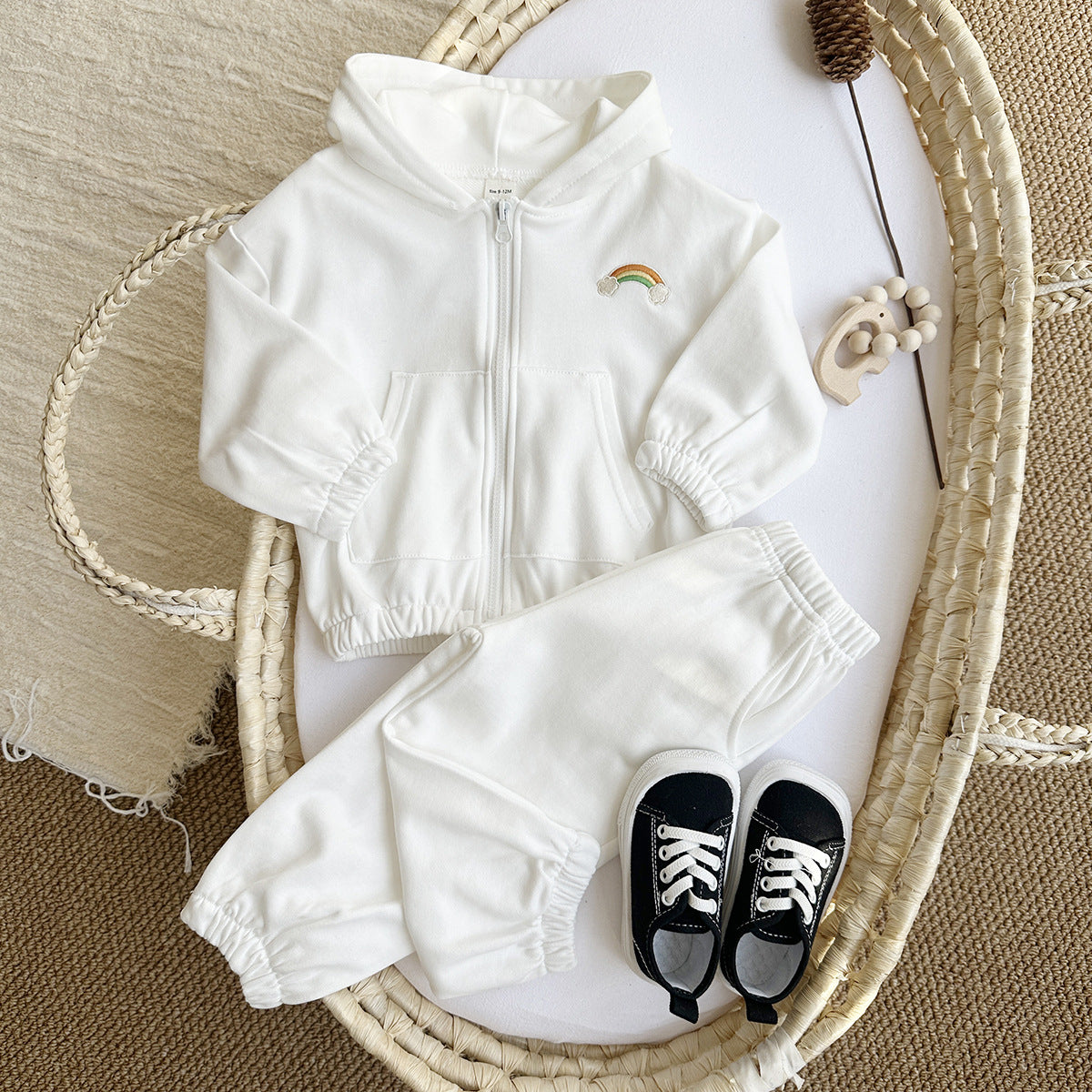 Tuta Baby Beige “Arcobaleno” con Felpa Zip e Pantalone