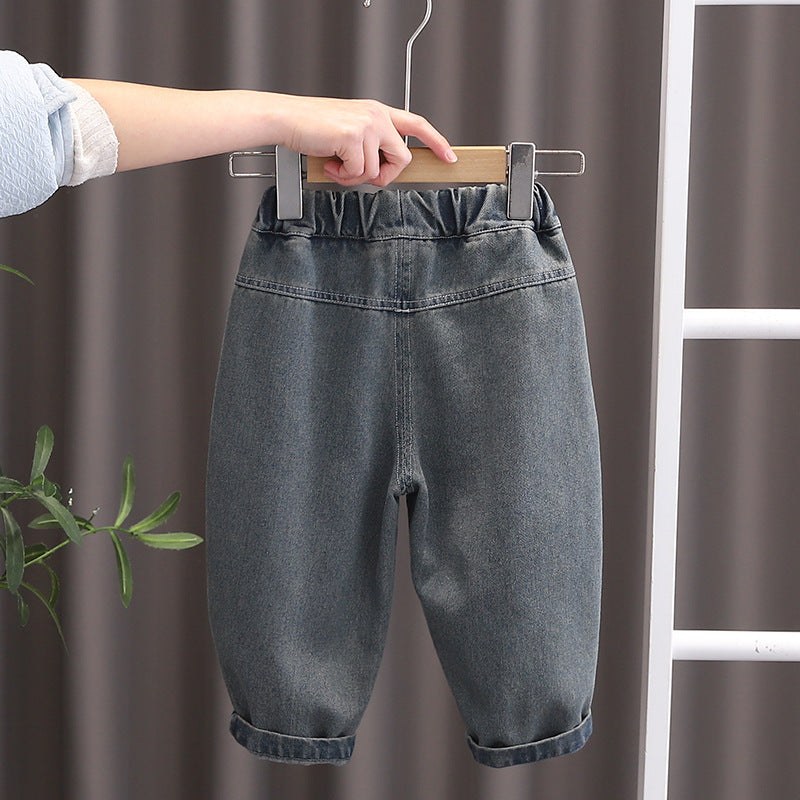 Jeans Bambino con Risvolto Vita Elasticizzata e Taglio Comodo