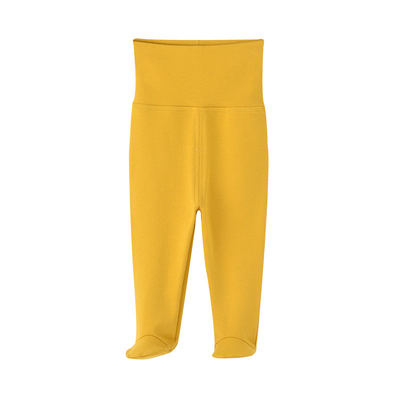 Pantaloni Neonato in Cotone con Piedini Vita Alta