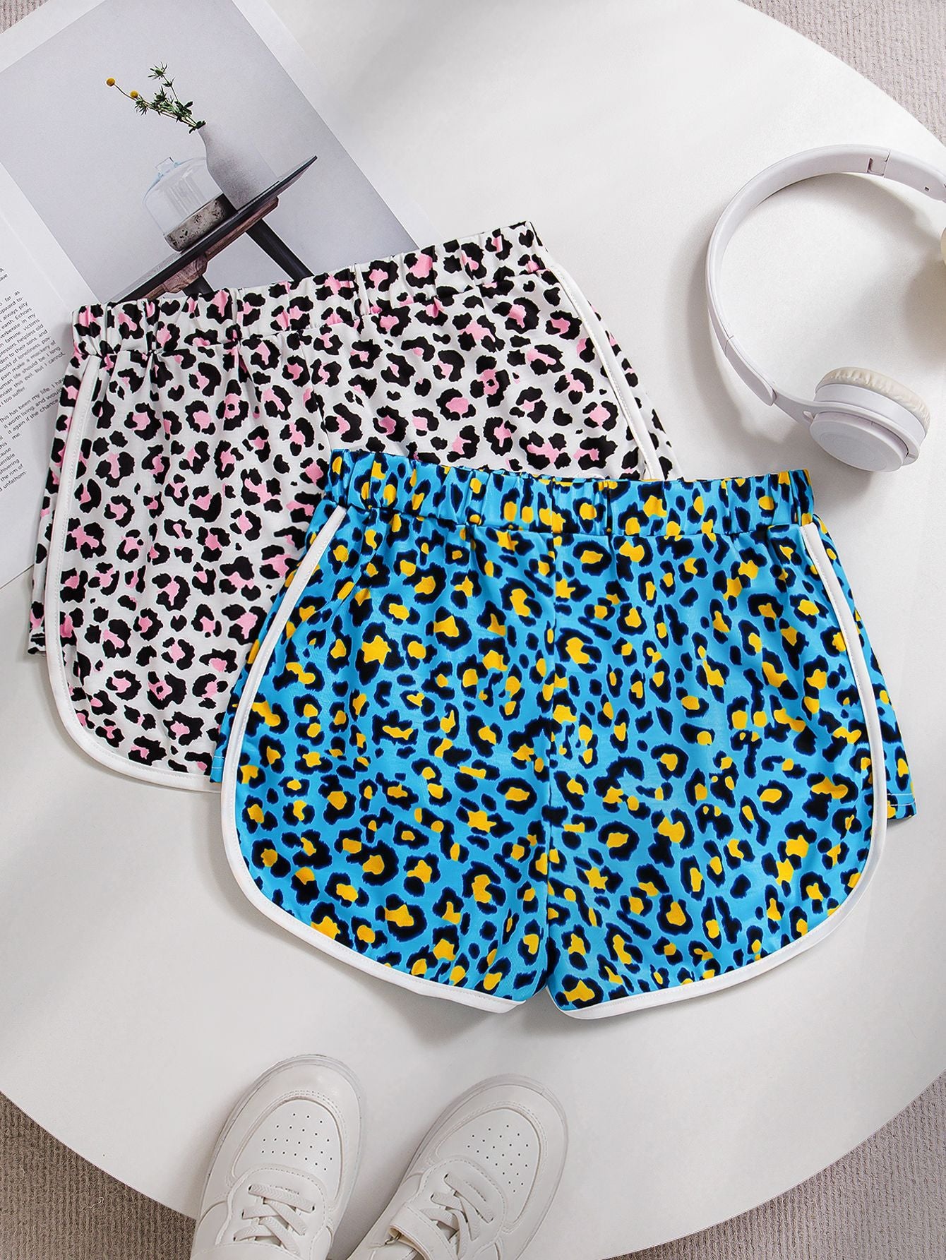 Shorts 2pz Bambina Estivi Fantasia Animalier Leopardata