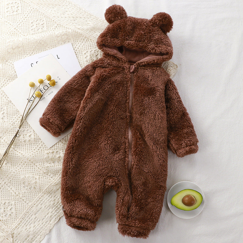 Tuta invernale neonato effetto peluche con cappuccio orsetto