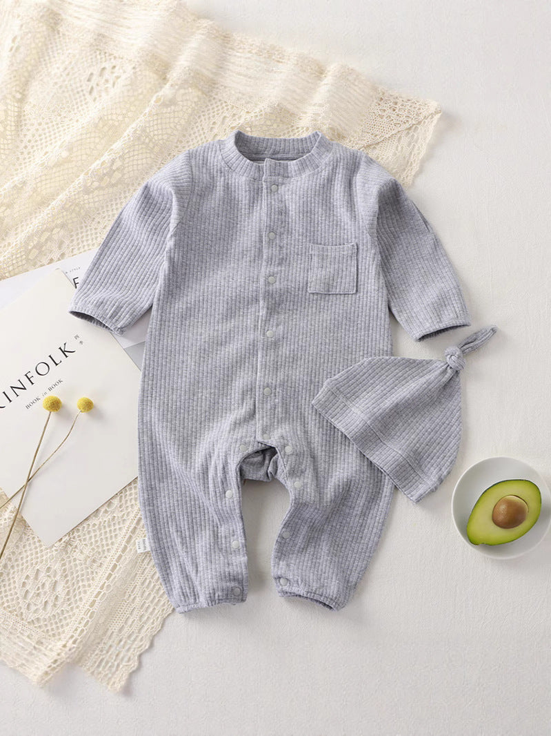 Tutina neonato in cotone a costine con cappellino