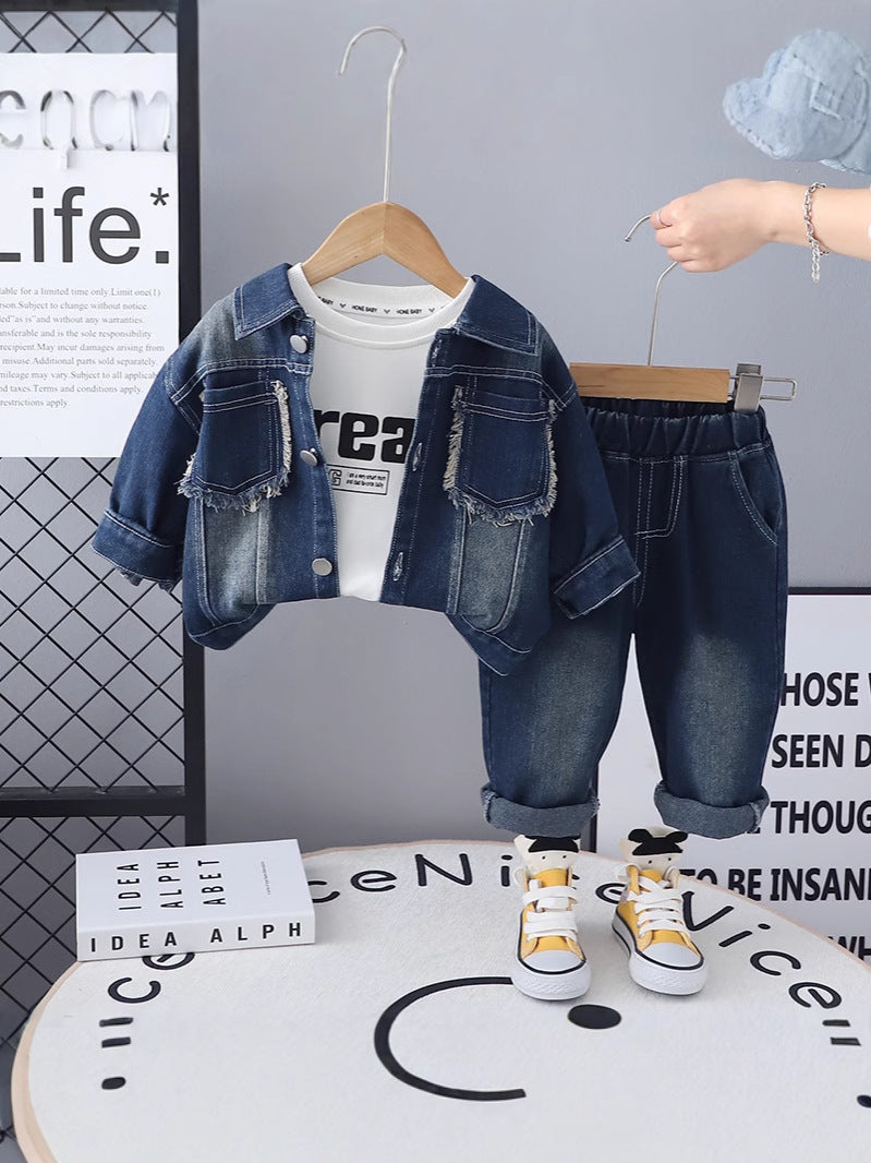 Completo Bambino in Denim con T-shirt Stampata