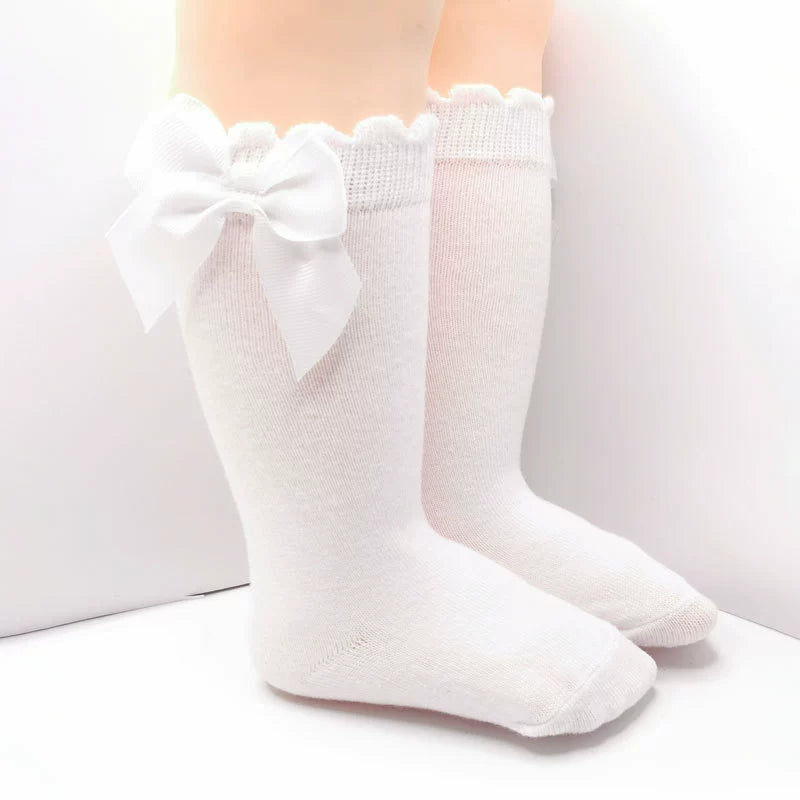 Calze Lunghe Bambina con Fiocco in Raso – Vari Colori