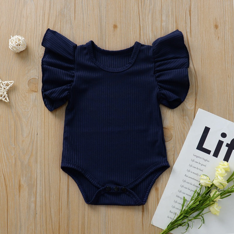 T-shirt / Body Bimba con Maniche Volant Tessuto a Costine, Look Chic