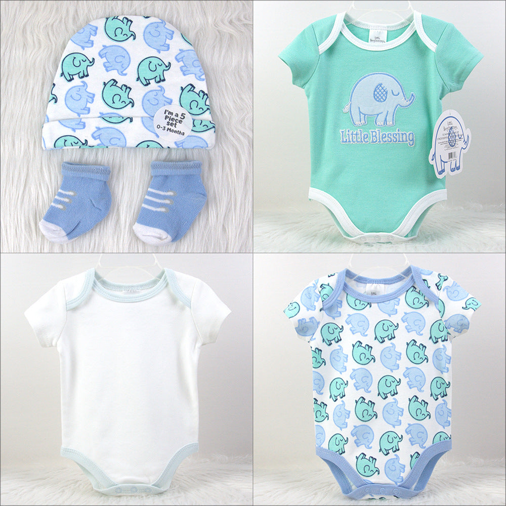 Set Nascita Neutro Bimbo/ Bimba in cotone 5 Pezzi - Body, Cappellino e Calzini