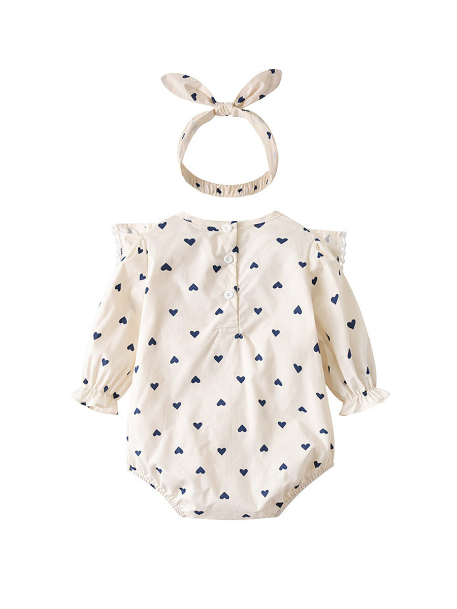 Body Elegante Bimba con Fascia Fantasia Cuori e Colletto Volant